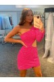 One Shoulder Long Sleeves Short Velvet Sequin Homecoming Dress / Prom Dress Geelong