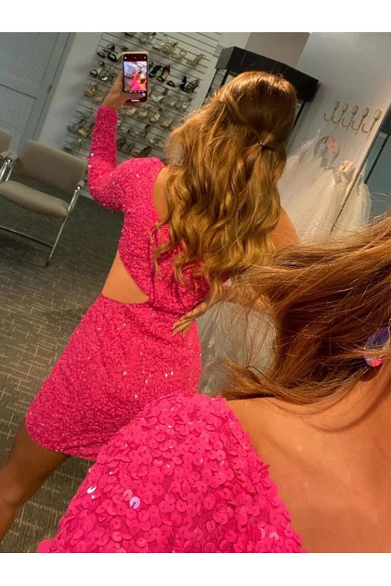 One Shoulder Long Sleeves Short Velvet Sequin Homecoming Dress / Prom Dress Geelong