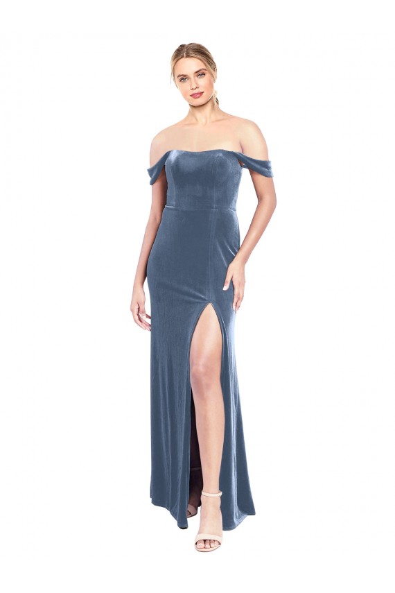 Shop Draped Sleeves Wide Scoop Neck Off the Shoulder Velvet Bridesmaid Dress / Prom Dress Geelong