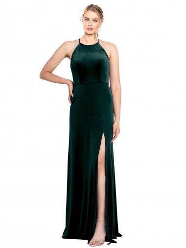 Shop Long Jewel Neck Full Length Velvet Bridesmaid Dress / Prom Dress with Side Slit Geelong