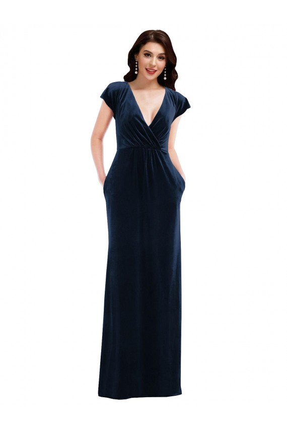 Flutter Sleeve Wrap Bodice Formal Velvet Maxi Bridesmaid Dress / Prom Dress with Pockets Geelong