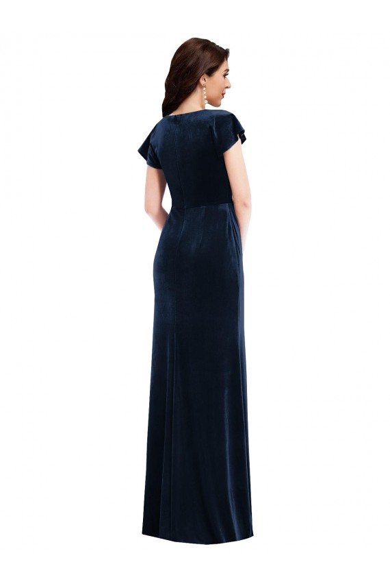 Flutter Sleeve Wrap Bodice Formal Velvet Maxi Bridesmaid Dress / Prom Dress with Pockets Geelong