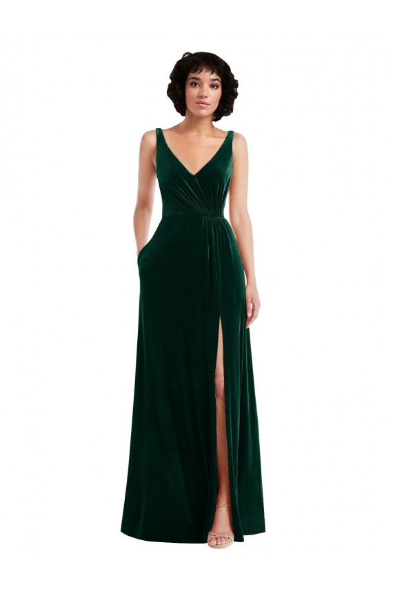 Floor Length Velvet Maxi Bridesmaid Dress / Prom Dress with Shirred Bodice and Front Slit Geelong