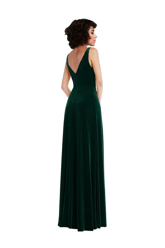 Floor Length Velvet Maxi Bridesmaid Dress / Prom Dress with Shirred Bodice and Front Slit Geelong