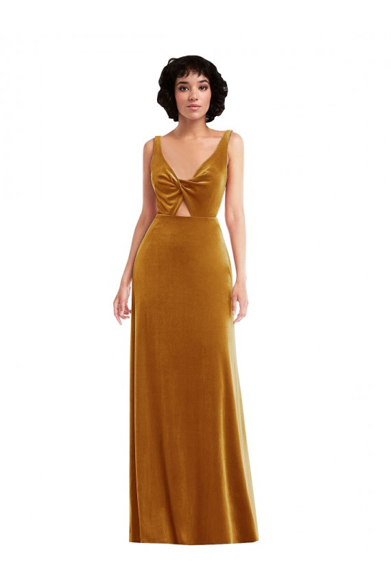 Twist Front Cutout Velvet Maxi Bridesmaid Dress / Prom Dress with Pockets Geelong