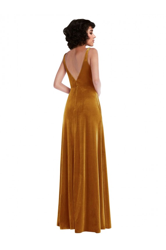 Twist Front Cutout Velvet Maxi Bridesmaid Dress / Prom Dress with Pockets Geelong
