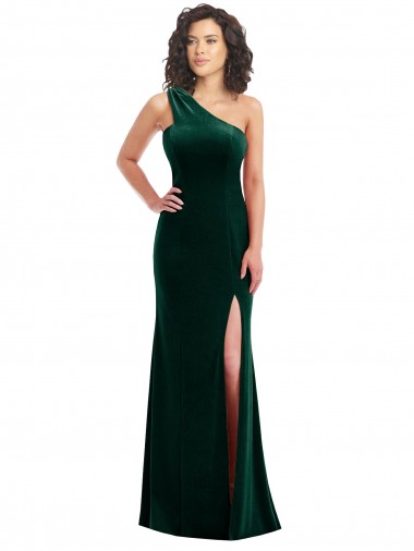 Shop One Shoulder Velvet Trumpet Bridesmaid Dress / Prom Dress with Front Slit Geelong