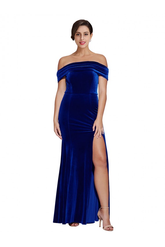 Shop Full Length Long Formal Velvet Bridesmaid Dress / Prom Dress with Side Split Geelong