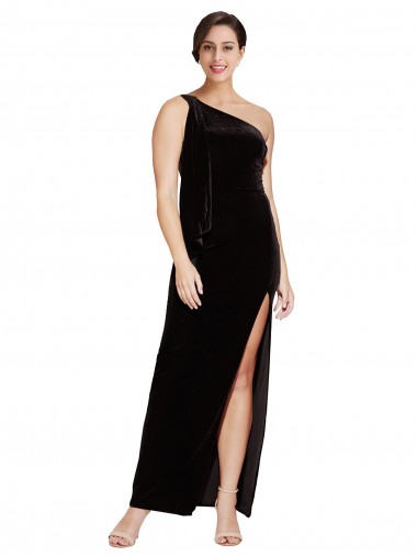 Shop One Shoulder Long Formal Velvet Bridesmaid Dress / Prom Dress with Side Split and Shoulder Tie Geelong