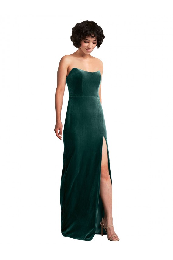 Shop Scooped Strapless Long Formal Velvet Bridesmaid Dress / Prom Dress with Daring Side Slit Geelong